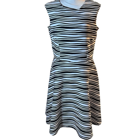 Chetta B. Black and White Striped Sleeveless Skater Dress - Picture 1 of 8